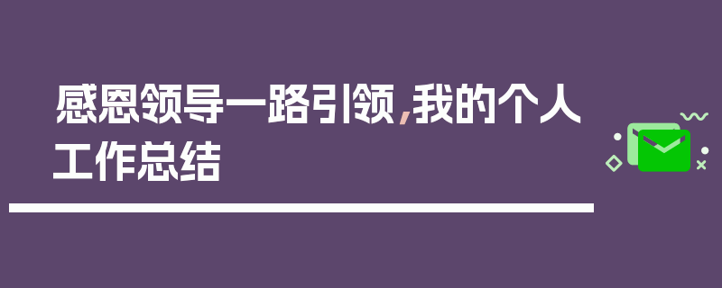 感恩领导一路引领，我的个人工作总结