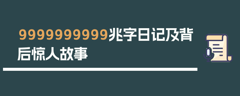 9999999999兆字日记及背后惊人故事