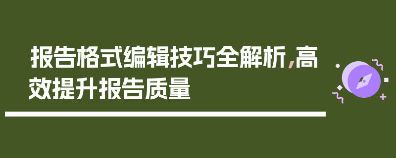 报告格式编辑技巧全解析，高效提升报告质量