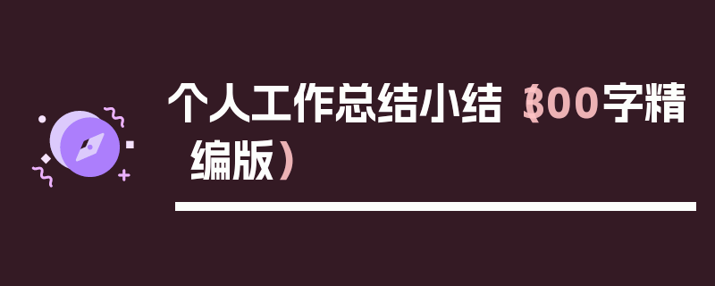 个人工作总结小结（300字精编版）