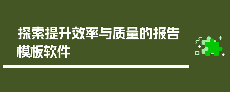 探索提升效率与质量的报告模板软件