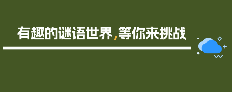 有趣的谜语世界，等你来挑战