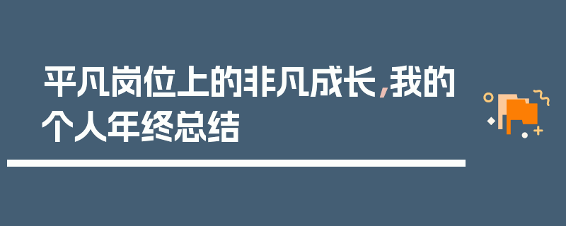 平凡岗位上的非凡成长，我的个人年终总结